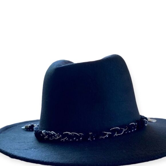 Black Siver Cow Skull Metal Tassels Western Cowboy Hat NEW - Picture 3 of 4